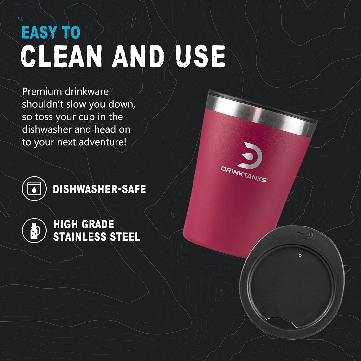 DrinkTanks Insulated Craft Cup 10 oz Tumbler with Lid – Stainless Steel Reusable Travel Cup for Coffee, Beer, Wine, Cocktails, Water & Kombucha, BPA-Free, Spill-Proof, Vacuum Sealed - Malbec