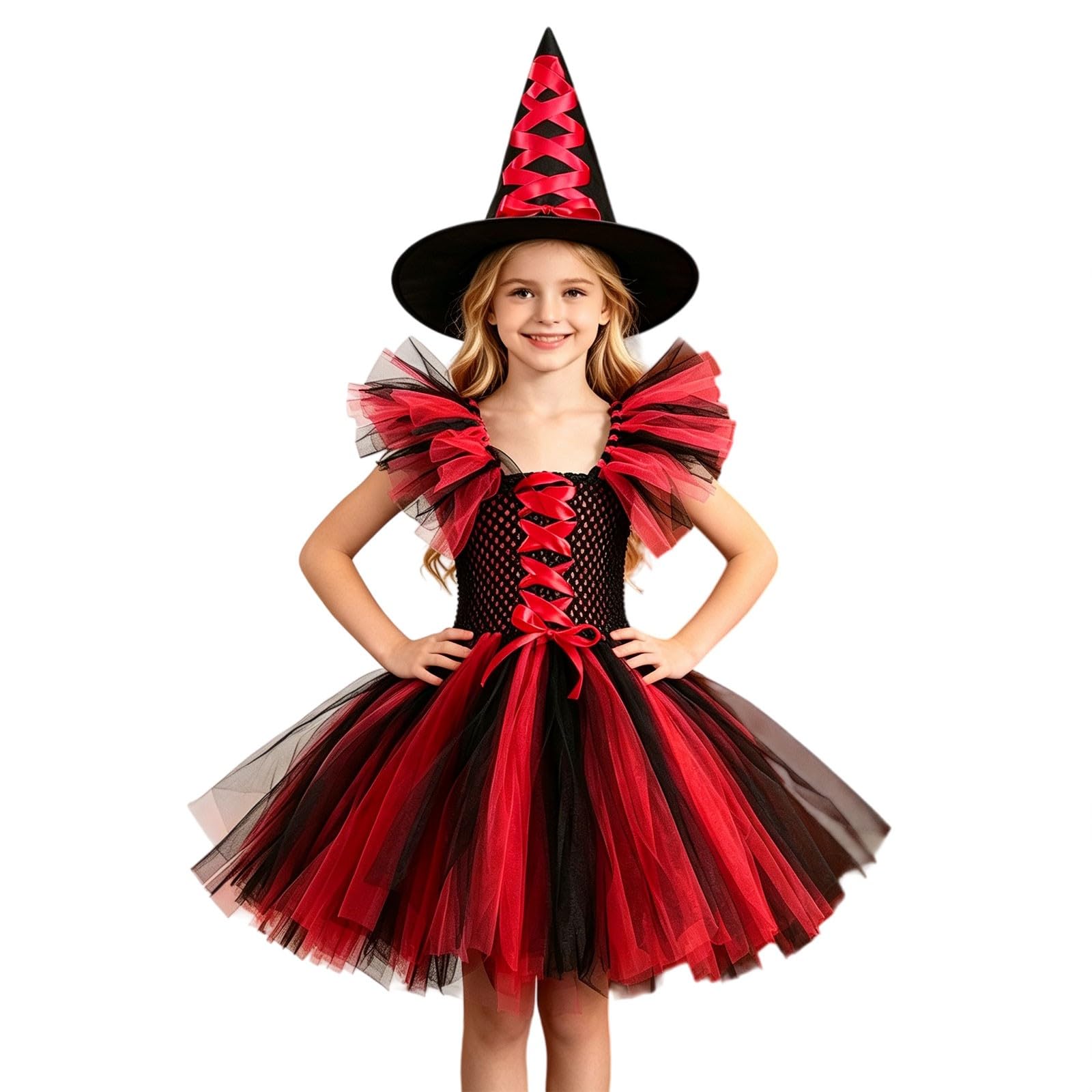 Witch Costume Halloween Gothic Dress with Wizard Hat Cosplay Party Outfit