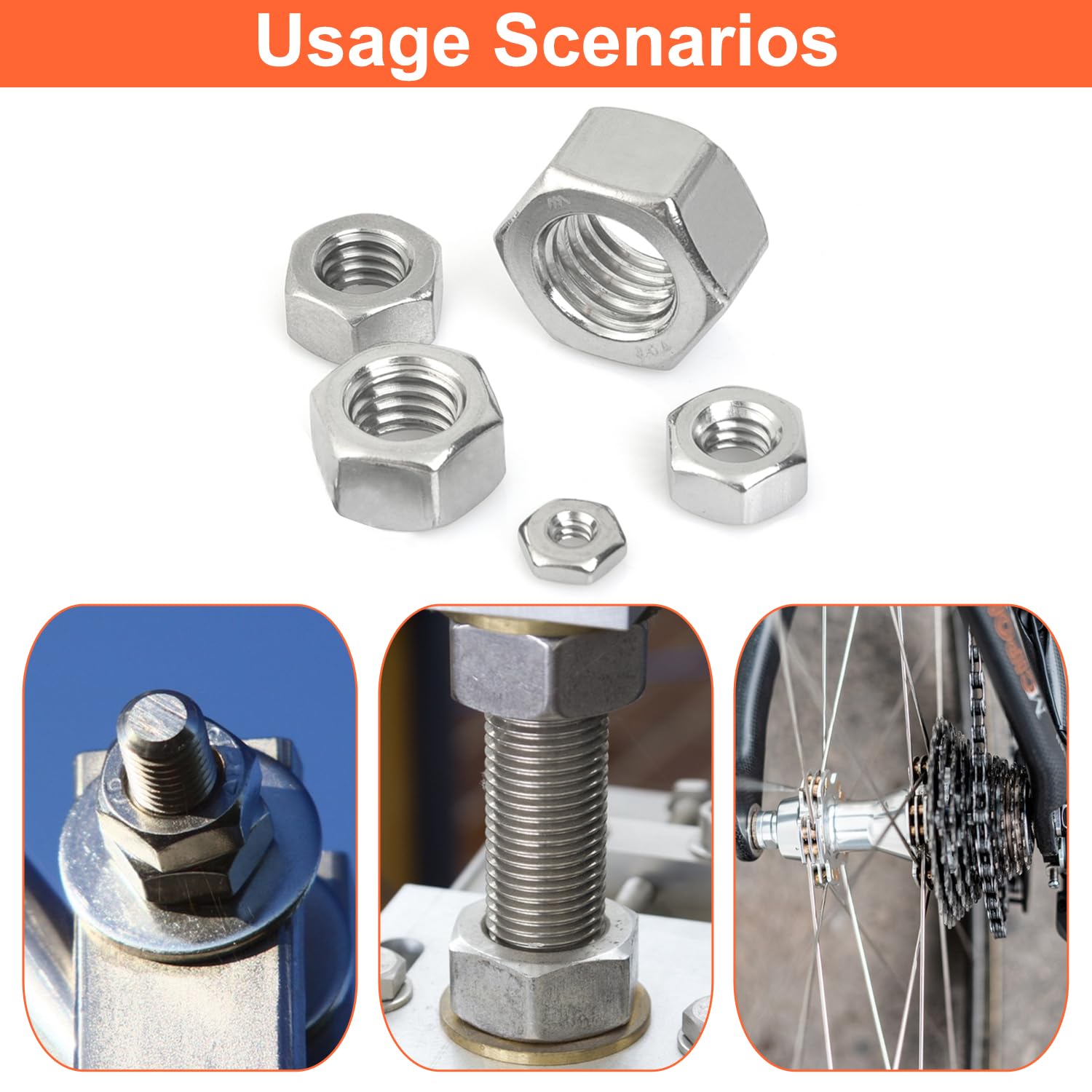 Stainless Steel Hex Nuts Kit - 150 PCS -6