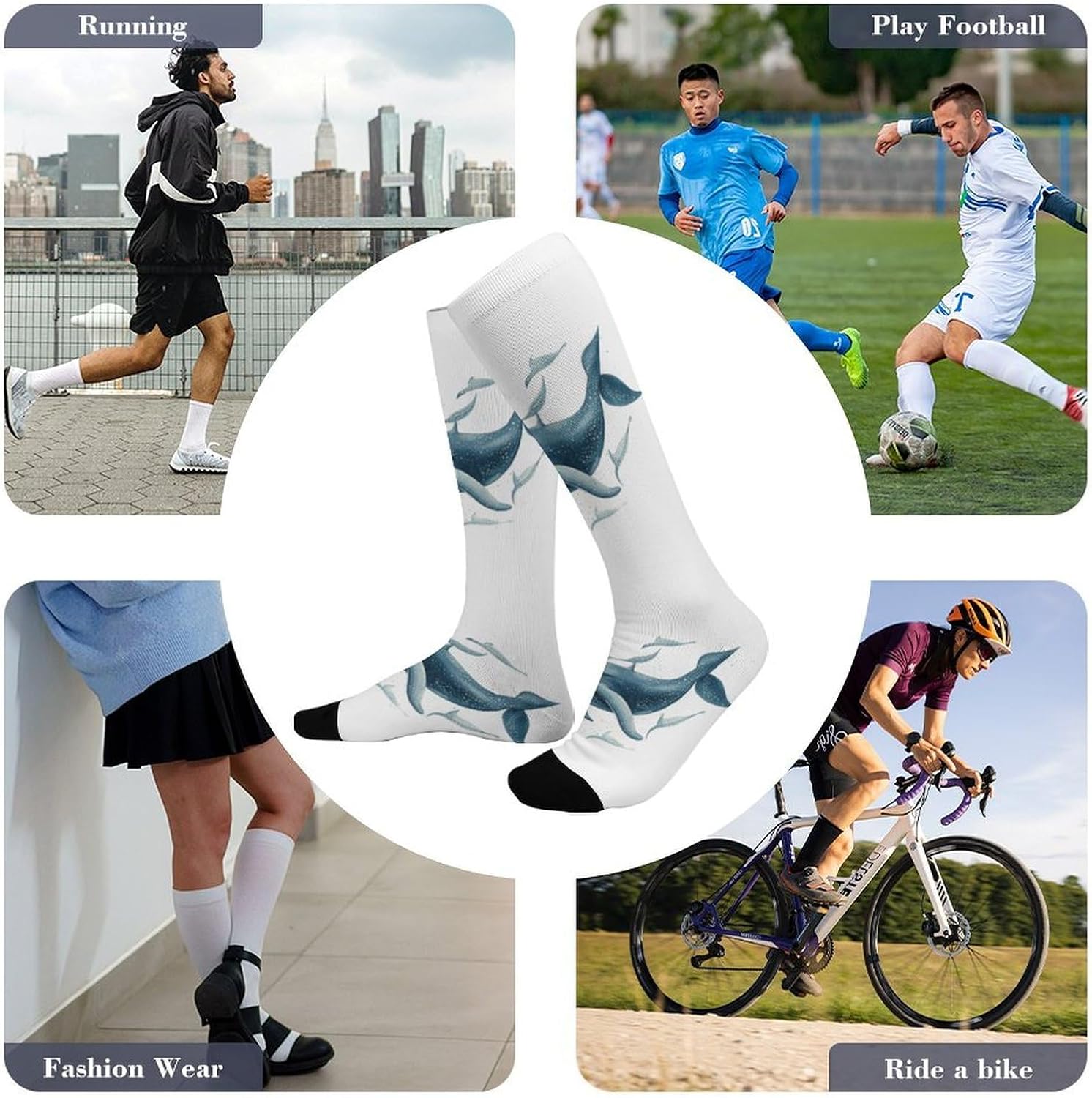 Blue Whale Knee High Soccer Socks Moisture Wicking