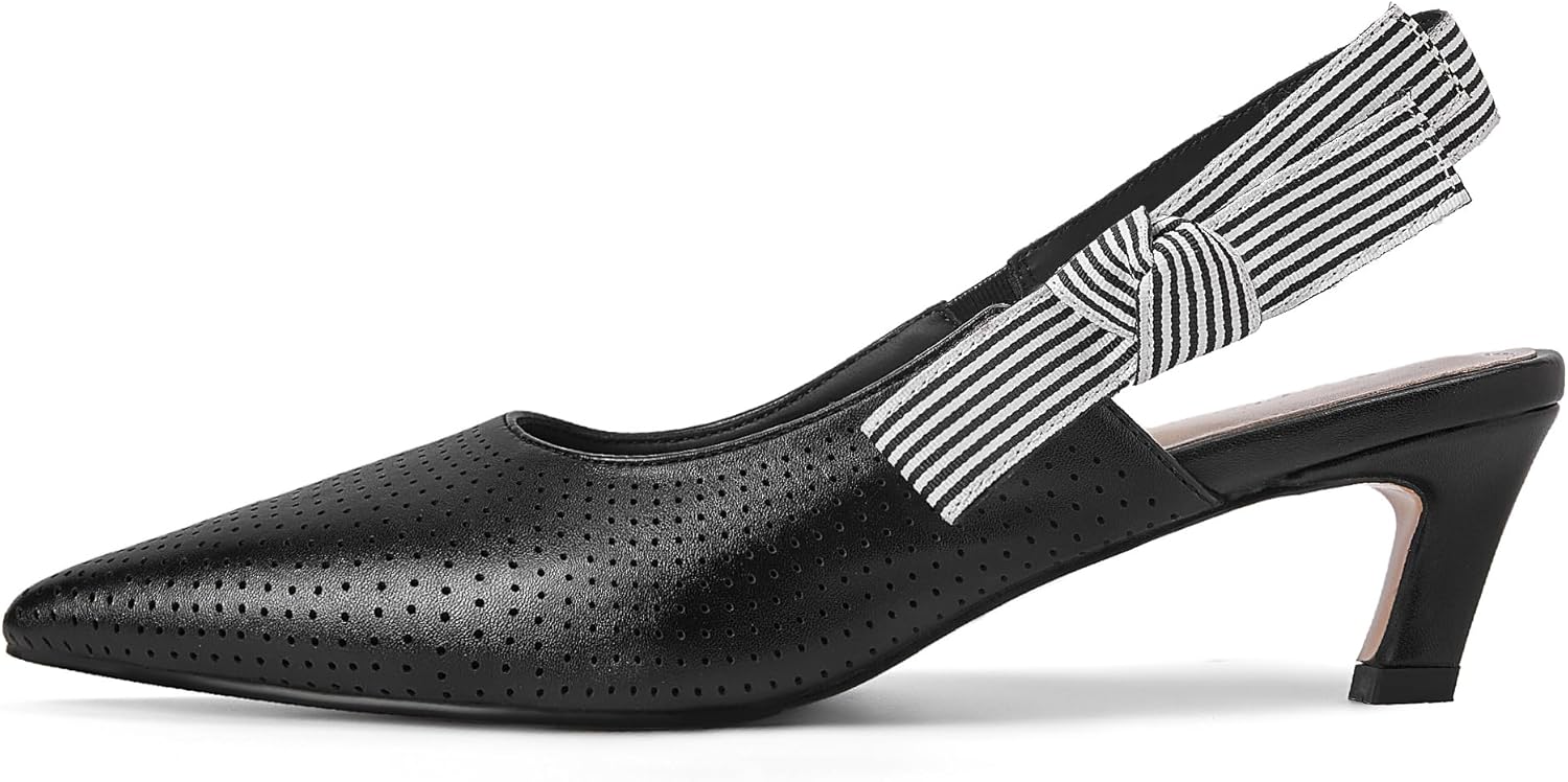 Closed Pointy Toe Pumps Kitten Heels 1.96" Stiletto Slip On Bow Slingback Heels for Designer Cocktail Evening Vestir Comfort Shoes Black Size 7 - Image 5