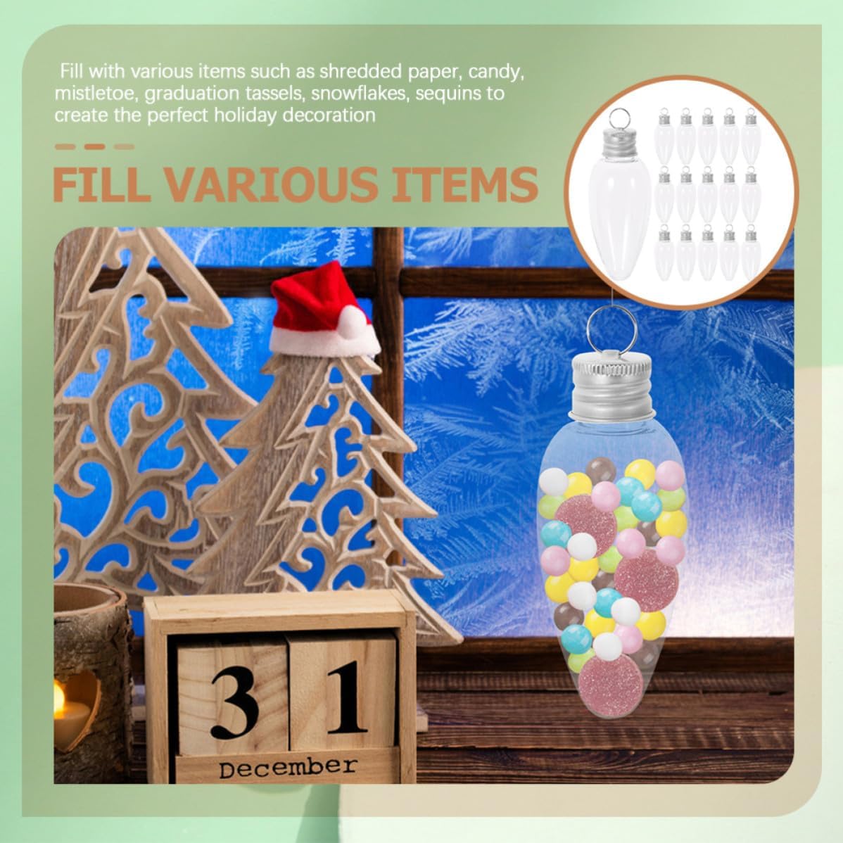 DECHOUS Candy Bottles 35ml Bulb Shape Party Favor Containers 20pcs Pet Material Christmas Hanging Decoration Lightweight and Not Easy to Break for Birthdays and Other Occasions
