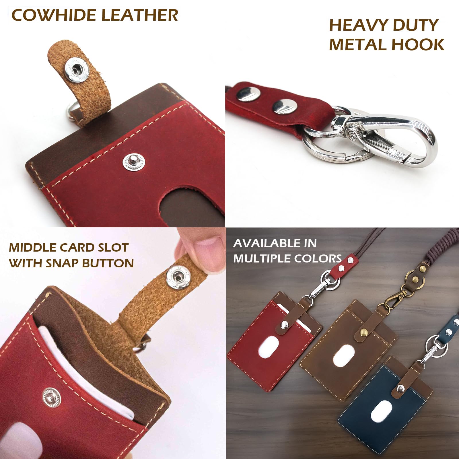 Boshiho Cowhide Leather ID Card Holder with Lanyard - Image 4