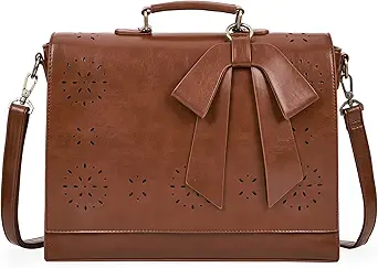 ECOSUSI vegan leather laptop bag for work with detachable bow