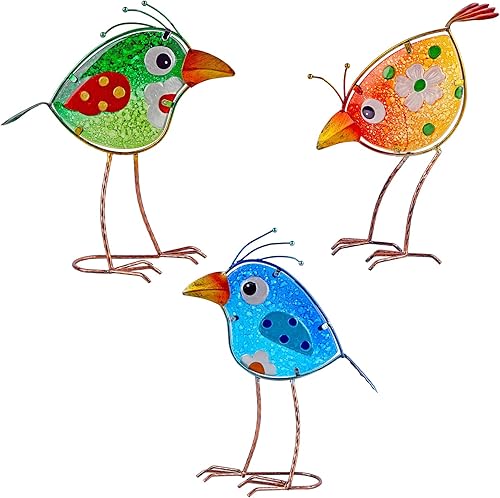 John's Studio Decoración de jardín para exteriores Decoración de estatua de metal para pájaros de cristal, decoración de jardín, adornos de césped