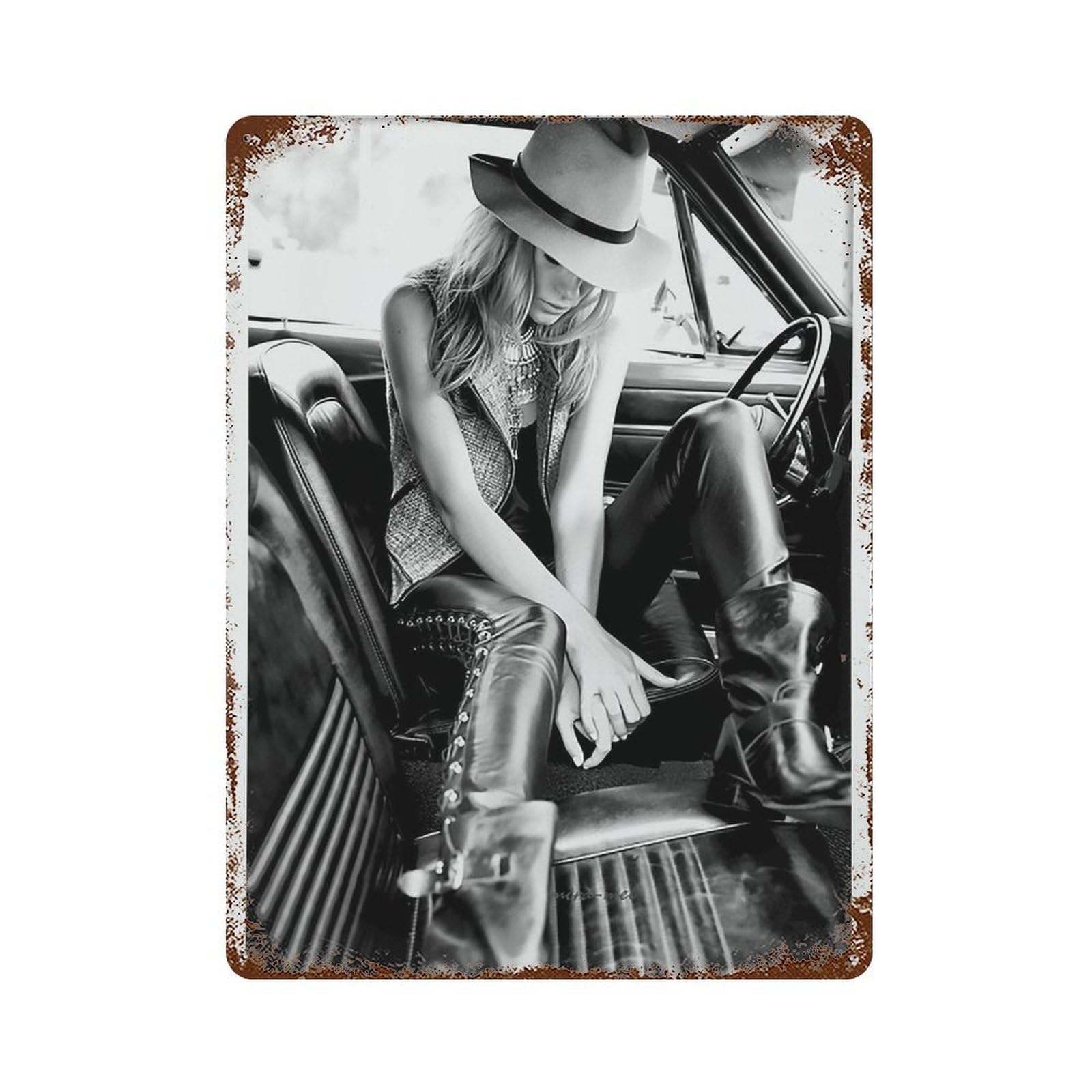xiaoxiaoshen Coastal Cowgirl in Boots Black And White Feminist Wall Decor Art Metal Tin Poster Modern Home Decor Art Home Bar Shop Decorations Vintage Sign 40x30cm