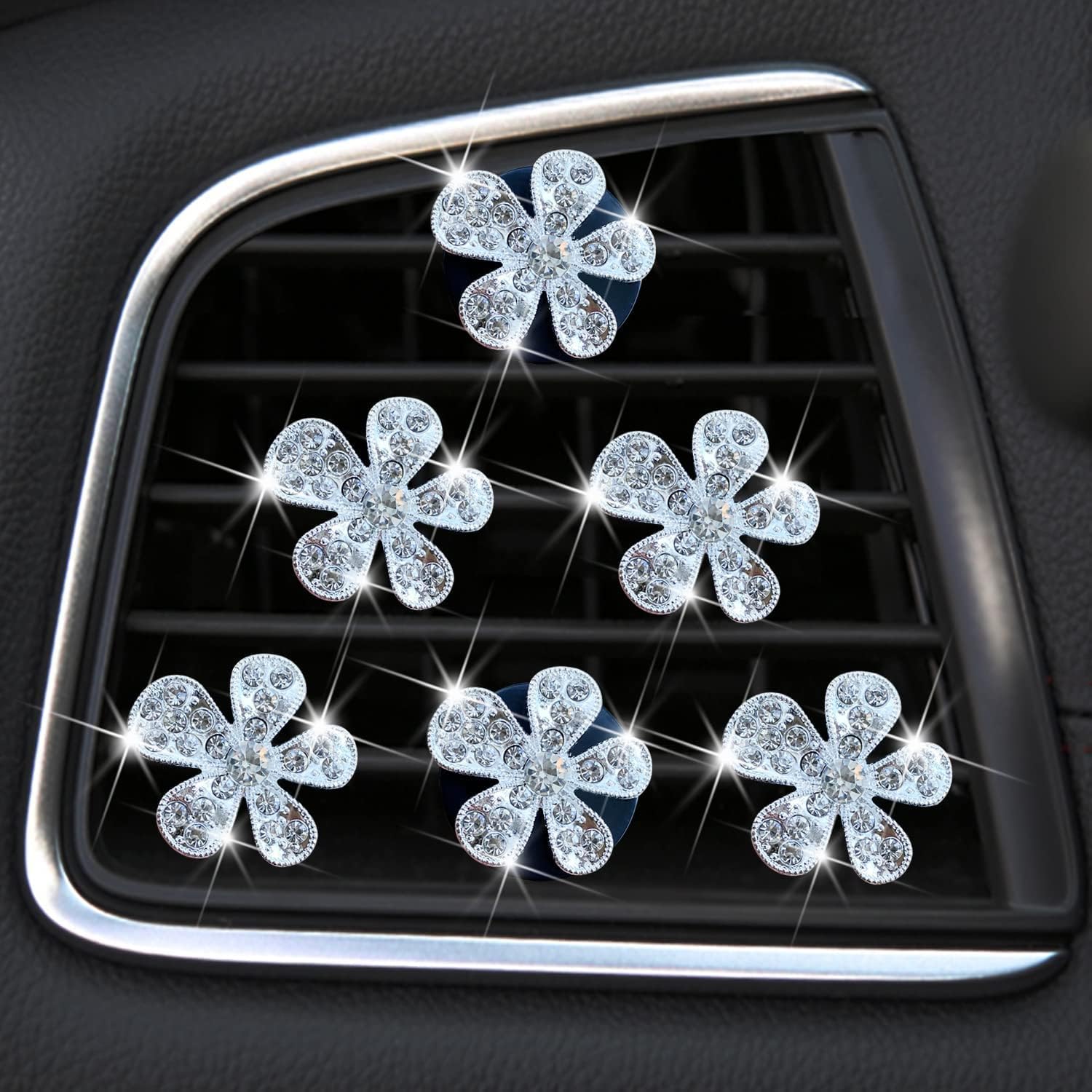 Bling Flower Air Vent Clips, 6 Pcs Cute Daisy Car Air
