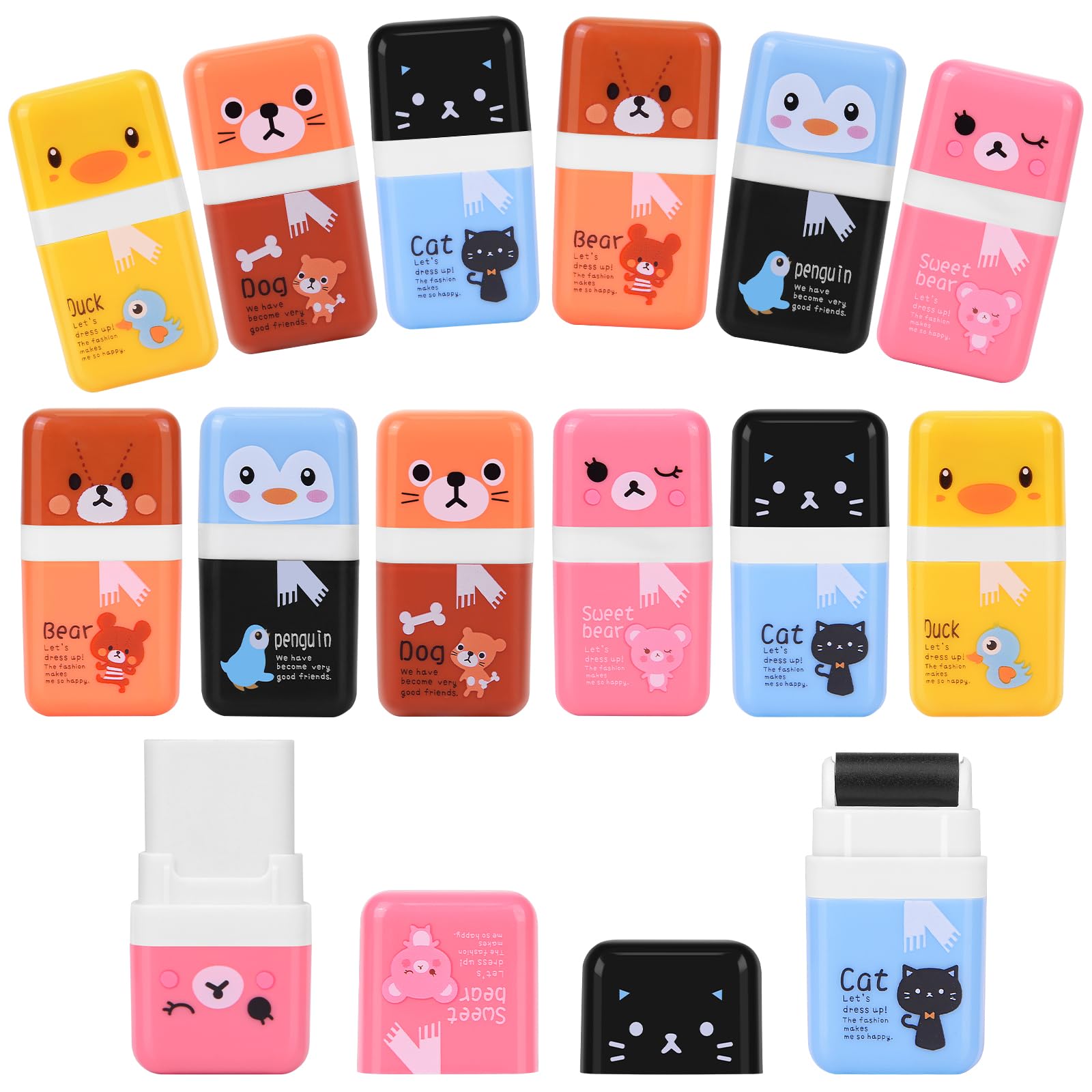 EIKOSON 12Pack of Pencil Erasers,Pencil Eraser Shaving Roller Case for Easy Pick Up and Removal | Animal Themed Cute and Fun Party Favor and School
