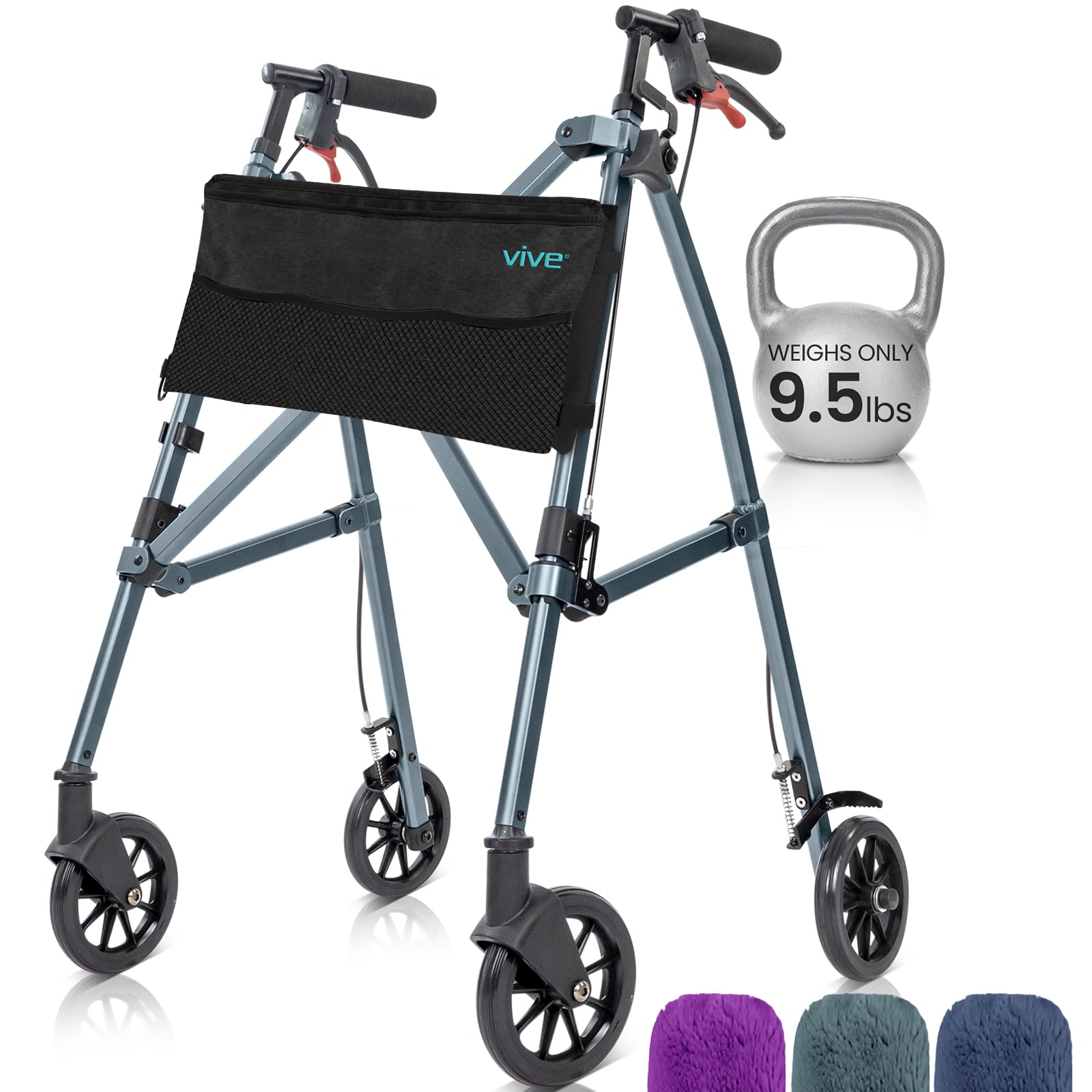 Vive Mobility Lightweight Walker for Seniors - Narrow, Folding Walker w/Wheels for Small & Tight Spaces - Light Weight for Balance, Compact Doorways,