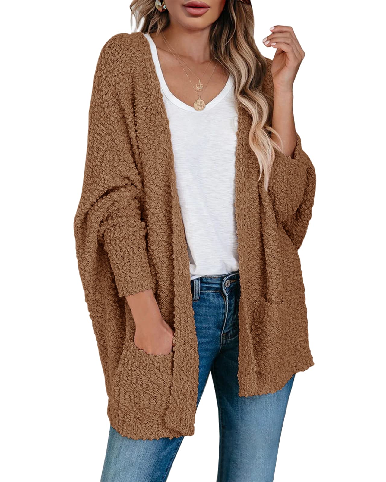 Saodimallsu Womens Chunky Popcorn Cardigan Oversized Cozy Long Sweaters