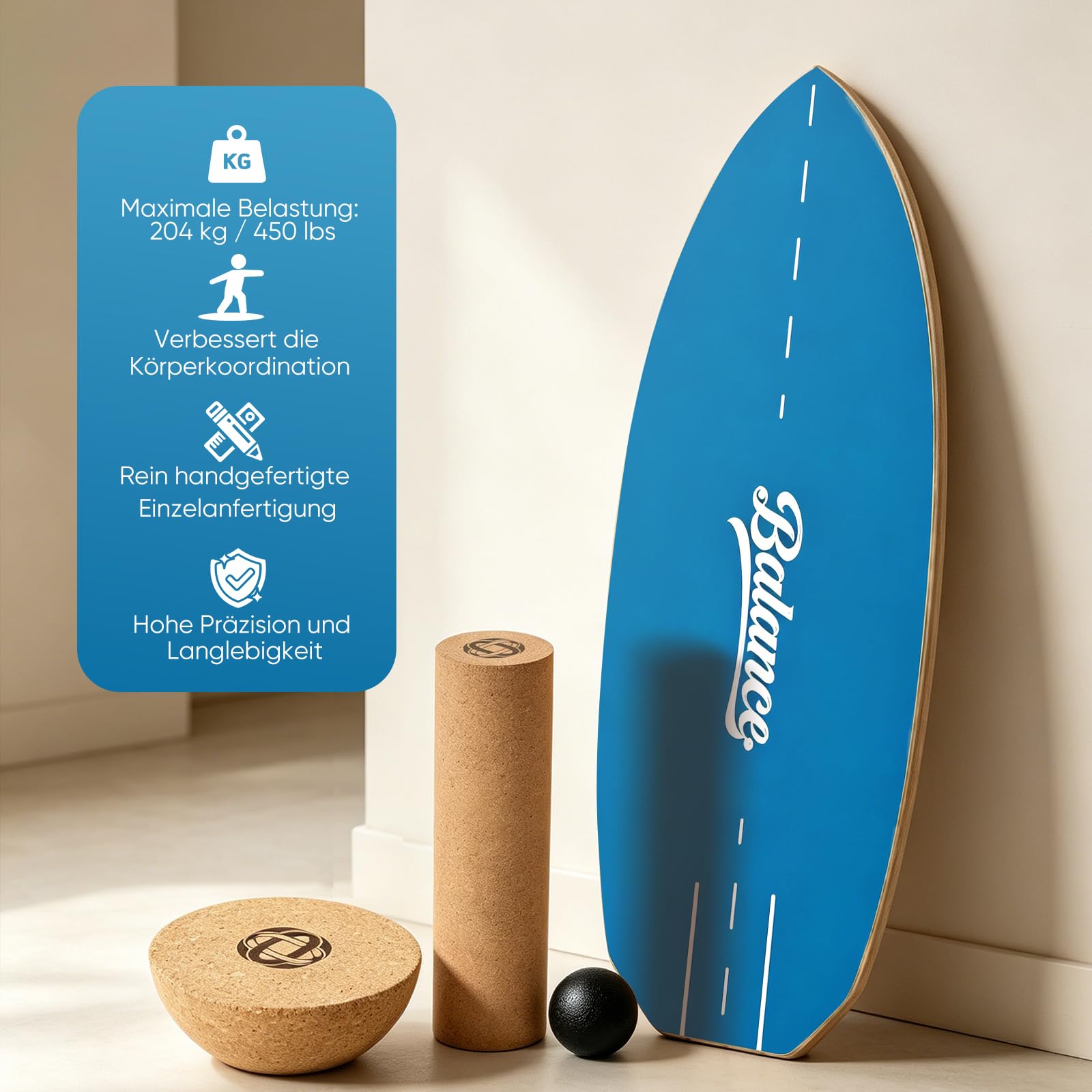 BRICH Balance Board Erwachsene mit Kork Halbkugel & Anti-Rutsch-Oberfläche – Professionelles Balance Board für Fitness, Rehabilitation und Home-Training inklusive Rolle, Balance Ball
