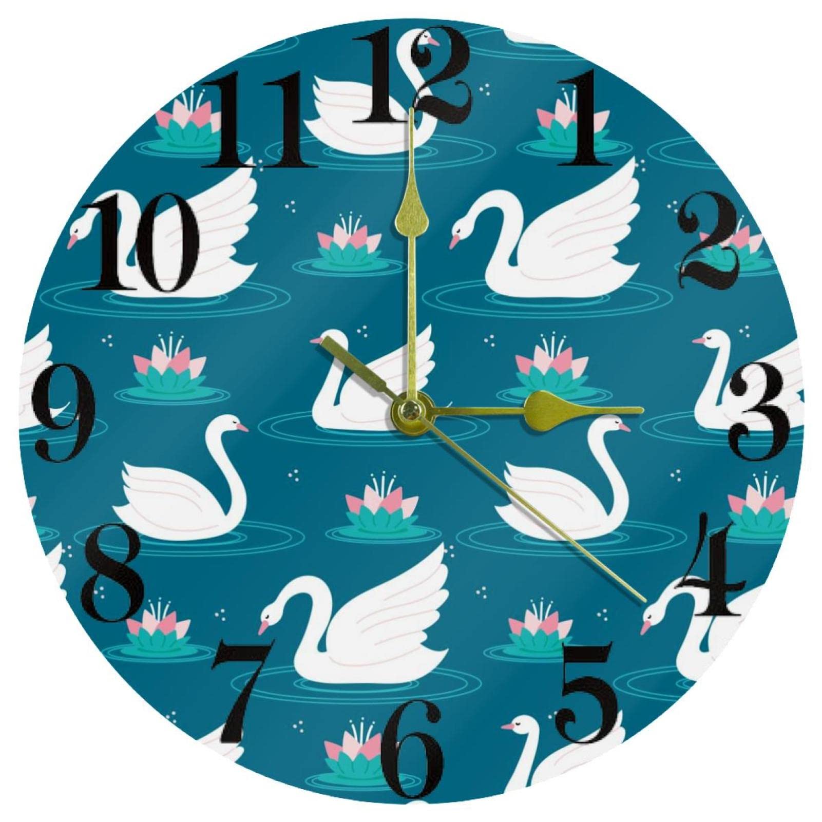 Horloge murale silencieuse quartz avec cygne blanc pour la maison