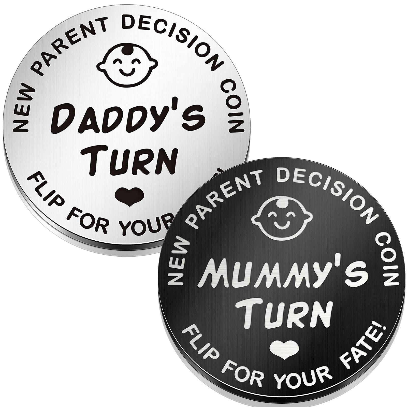 MTLEE2 Pieces Fun New Parents Decision Coin Double-Sided Decision Making Coin New Baby Presents Pregnancy Presents for First Time Mom New Dad Presents for Christmas Thanksgiving Sliver and Black