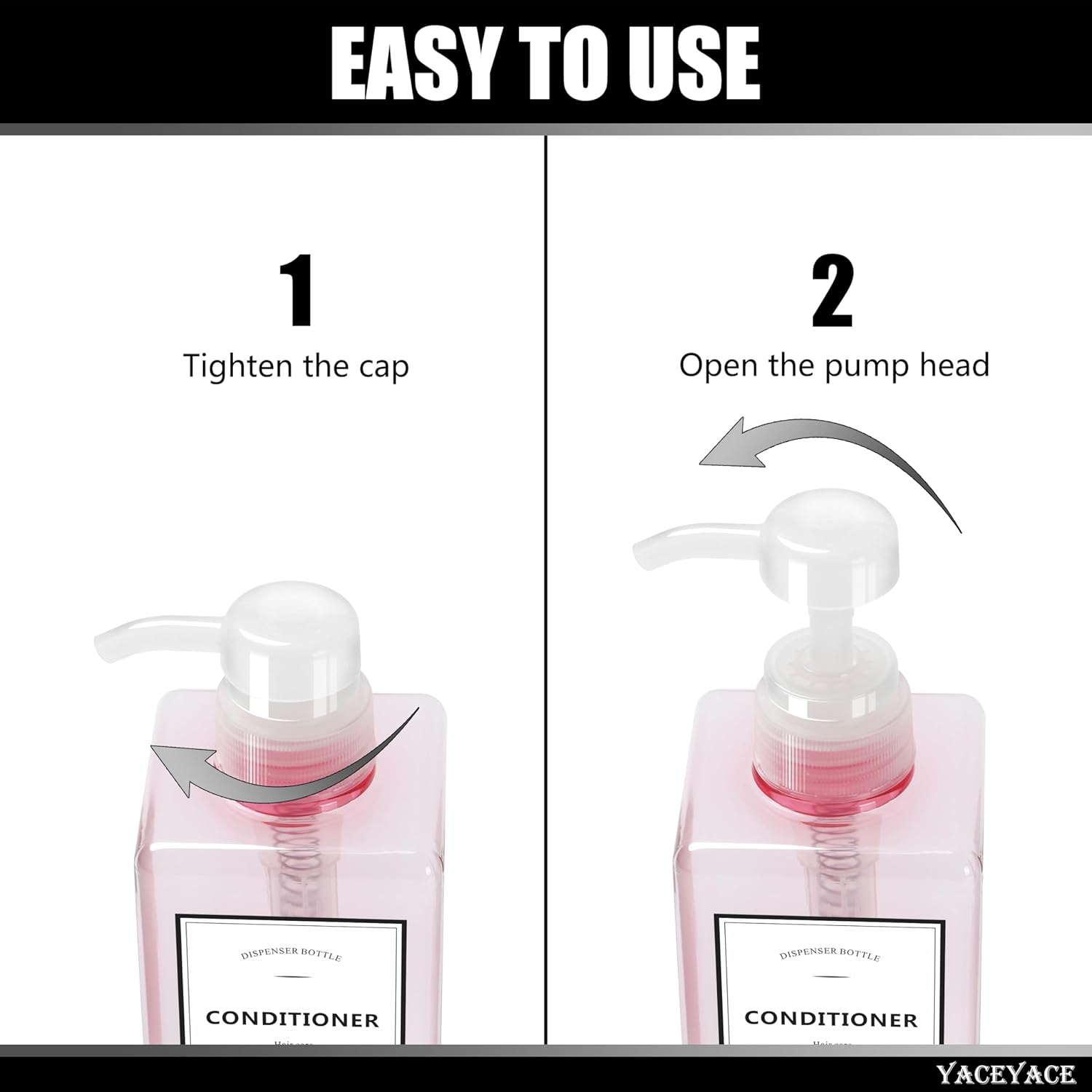 Pink Shampoo and Conditioner Set of 3, 16.9oz Clear Shampoo Bottles with Pump Dispenser, Body Wash Dispenser, Shower Bottles - Image 5