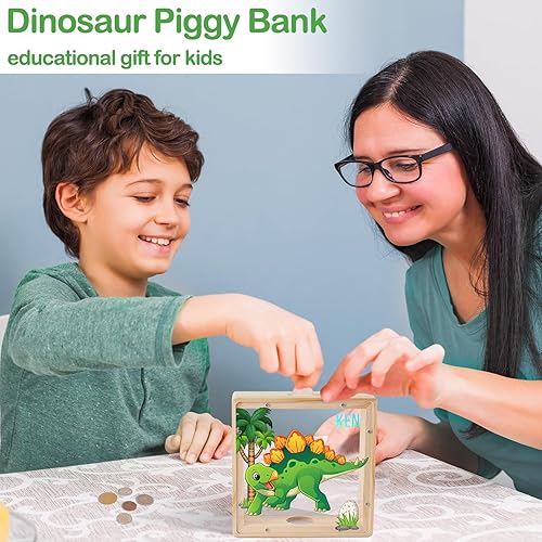 Miniatura 9 de Alcancía para niñas alcancía de madera para niños banco de dinero de unicornio banco de monedas con calcomanías de letras de bricolaje colorido