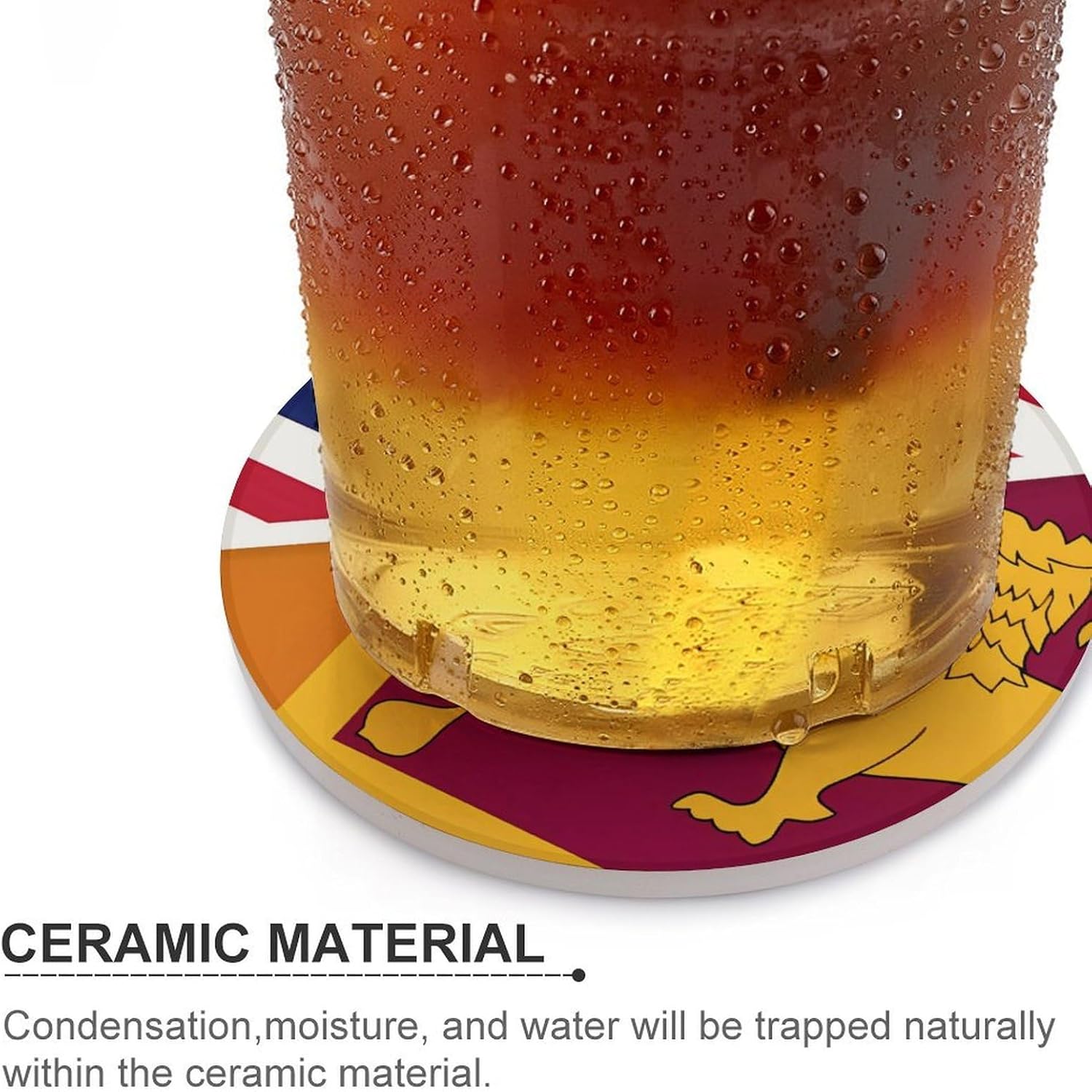 Sri Lanka U.S.A. Flag Round Ceramic Coasters for Drinks Absorbent Cup Holder Tabletop Protector with Cork Base