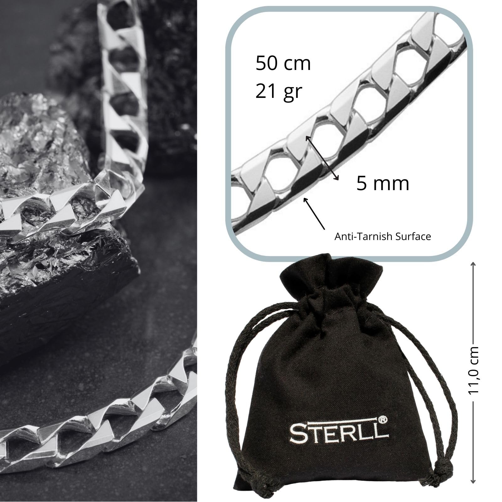 Herren Hals-Kette Echt Silber Ohne Anhänger Nachhaltige Verpackung Geschenke für Männer
