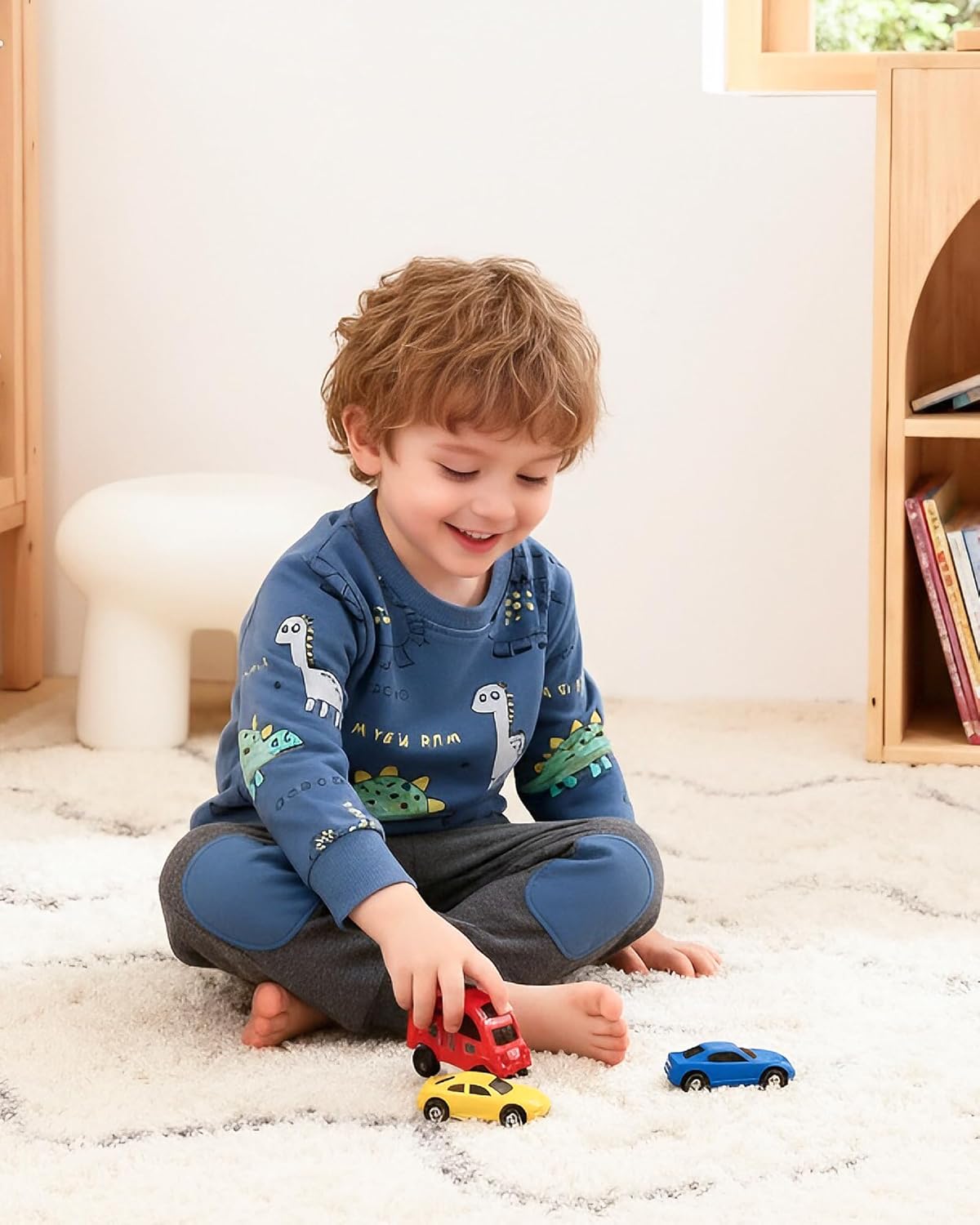 Toddler Boy Clothes Little Dinosaur Printed Long Sleeve Tops and Pants 2pcs Fall Winter Sweatsuit for 2-6 Years - Image 4