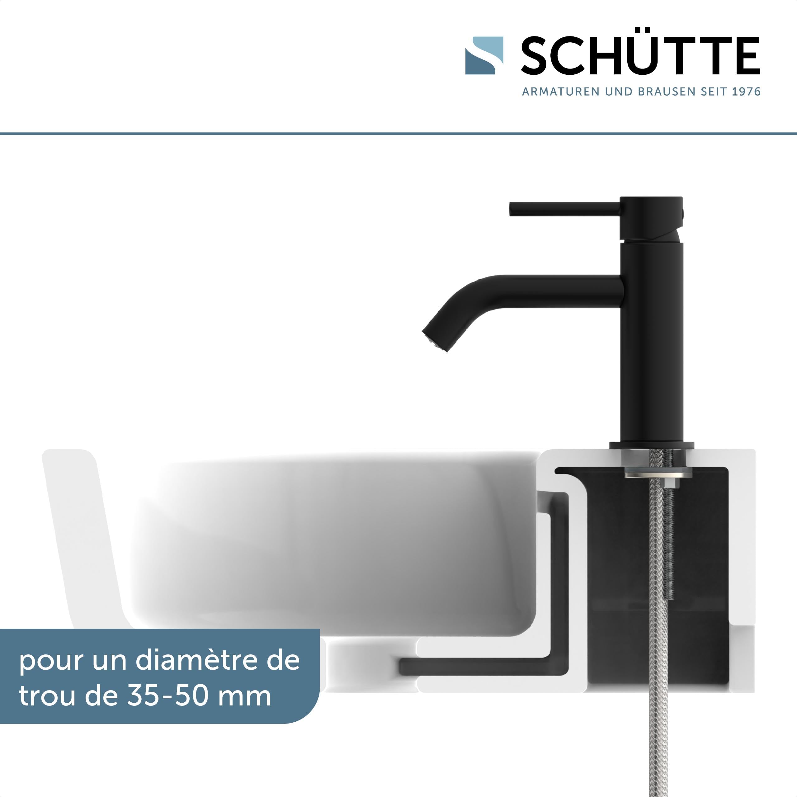 Schütte Aragon 37965 Robinet d'eau Froide Uniquement pour Eau Froide - Robinet de lavabo pour Toilettes d'invités - Robinet pour Petit lavabo - Robinet sur Pied - Noir