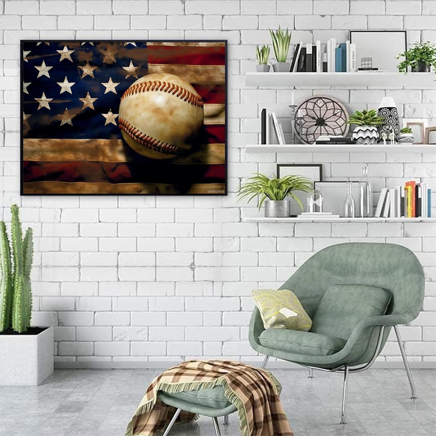 American Flag and Baseball Diamond Painting, Baseball Diamond Painting Kits, 5D DIY Diamond Painting Kits for Adults Diamond Art, for Room Home Wall Decor Gift 12x16 inch