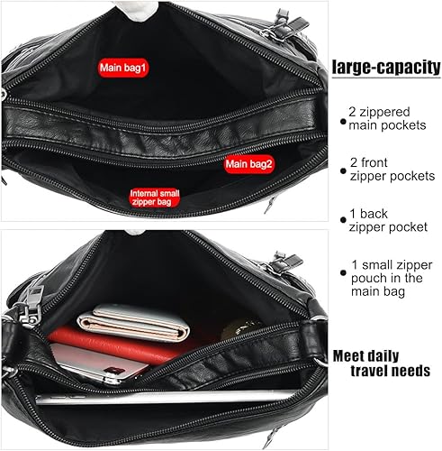 Miniatura 5 de Bolsos cruzados para mujeres - Carteras de cuero suave con múltiples bolsillos, bolsos de hombro con correa de hombro ajustable