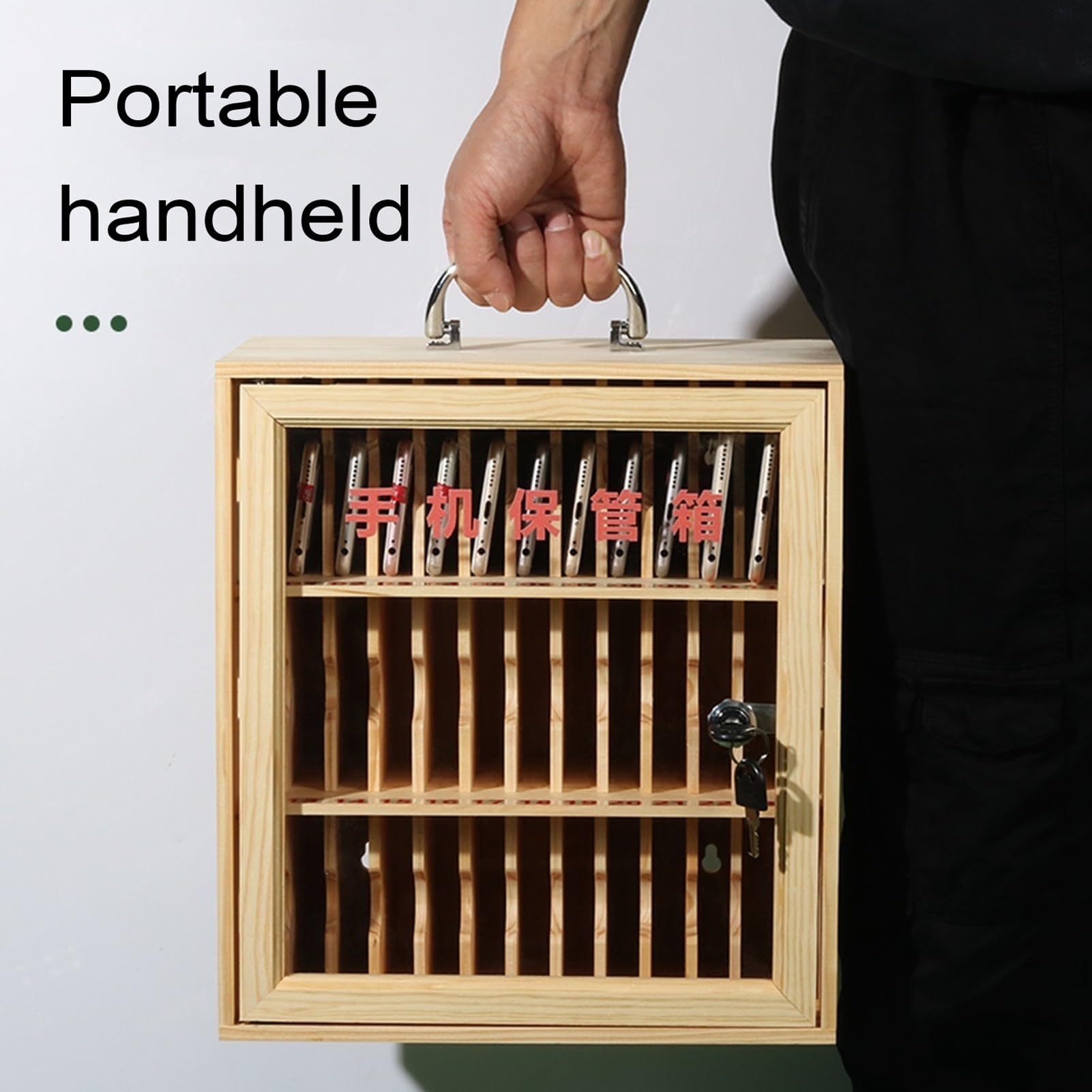 Armario para teléfono móvil, 36 Compartimentos, Madera + Cristal acrílico, Armario portátil para teléfono móvil para Oficina Escuela Sala de conferencias