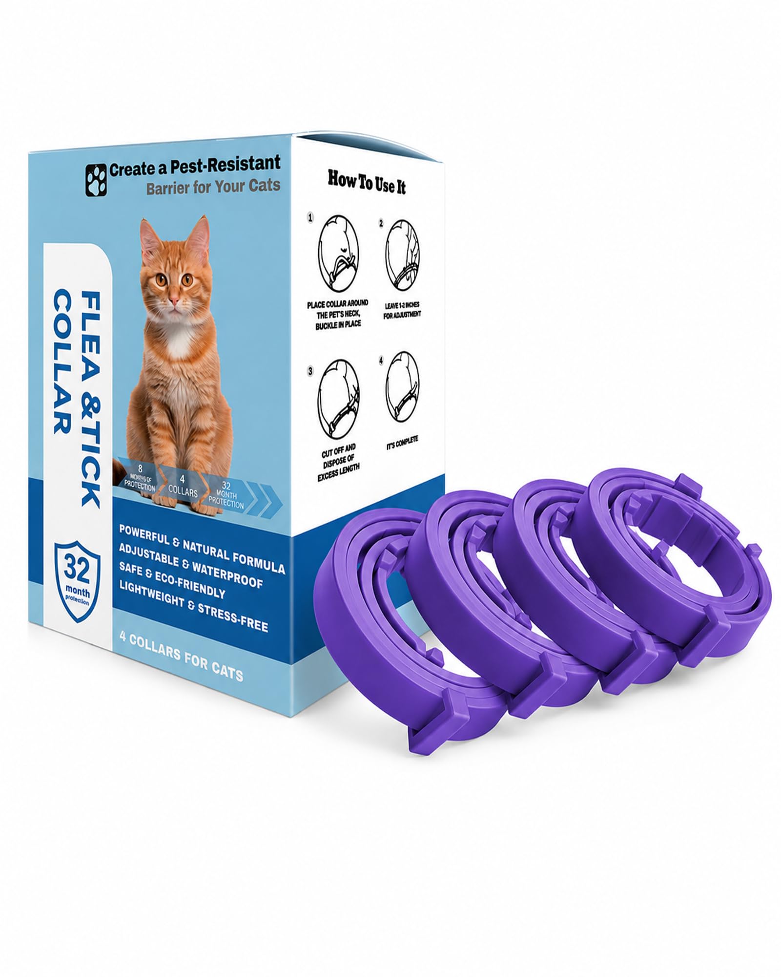 Hao Zhu cat collar 4 Pack Adjustable Waterproof Kitten Collar Purple 38cm