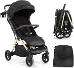 Gromast 2 in 1 Baby Stroller, Portable Travel Newborn Toddler Stroller with Cup Holder & UPF 50+ Canopy, One-Hand Automatic Folding - Khaki