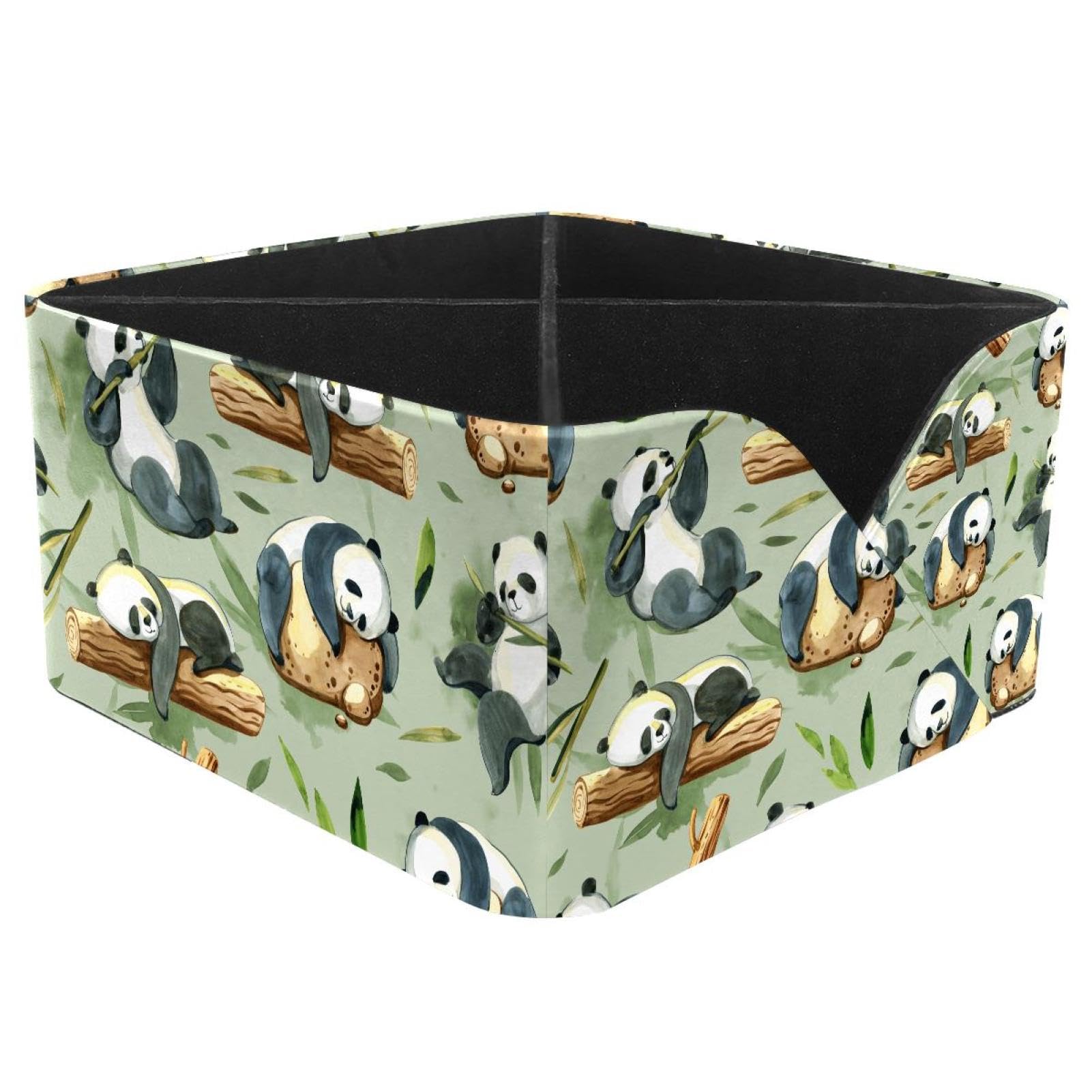 KengjuTesu Watercolor Black White Panda Stone Green Splash Leaves Desktop Organizer Pen Holder, Rectangular Pencil Cup for Office, Study and Makeup Stations