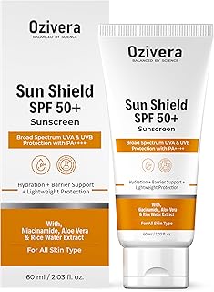 Ozivera Sun Shield SPF 50+ Sunscreen PA++++ | Broad Spectrum UVA &amp; UVB Protection | With Niacinamide, Rice Water &amp; Aloe Ve...