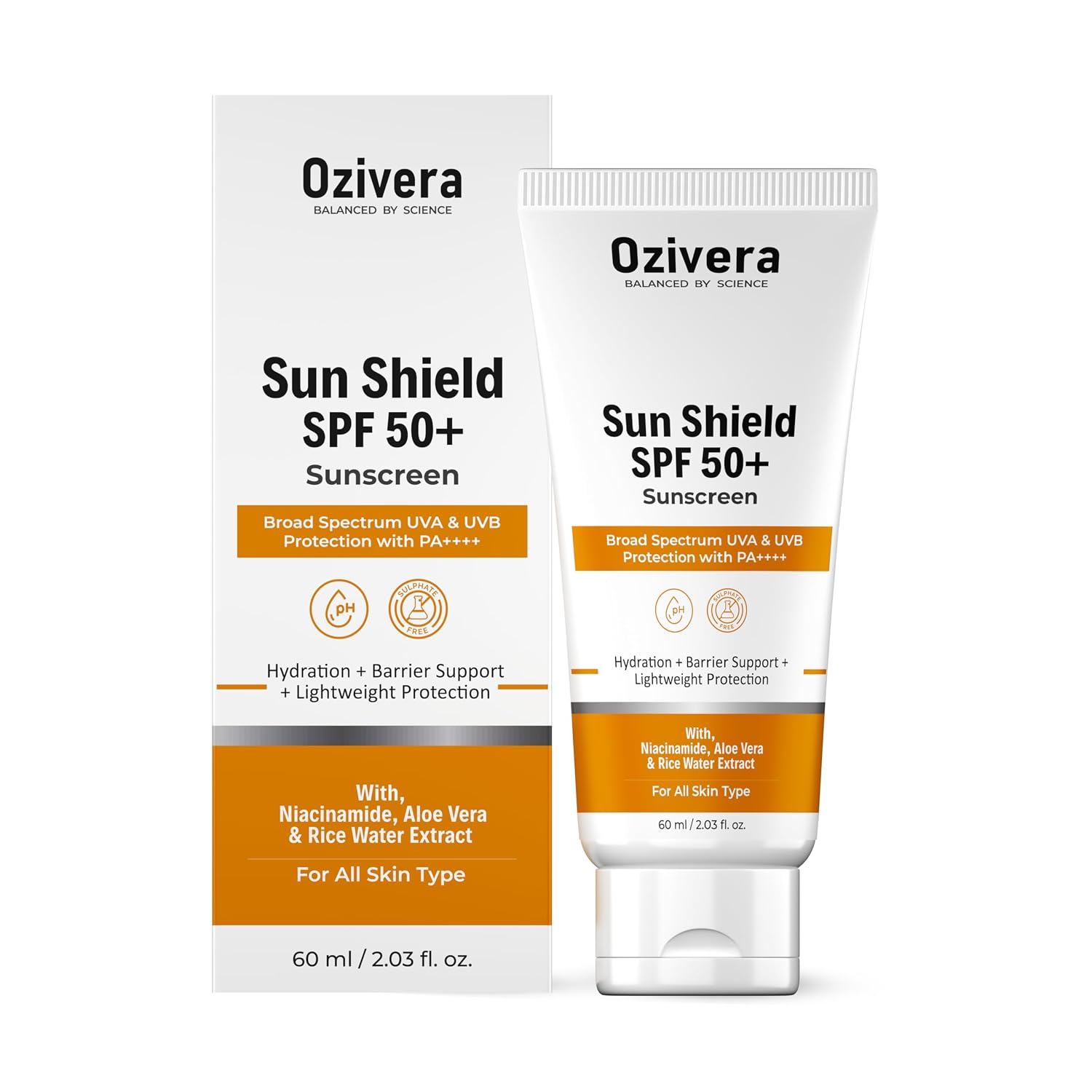Ozivera Sun Shield SPF 50+ Sunscreen PA++++ | Broad Spectrum UVA & UVB Protection | With Niacinamide, Rice Water & Aloe Ve...