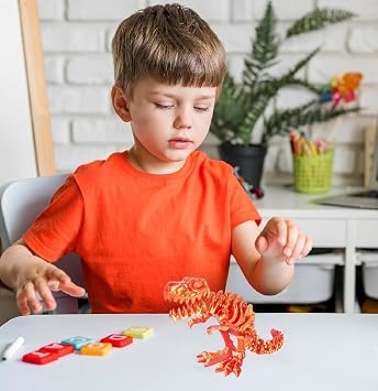 3D Printed Dinosaur Bones - Articulated T-Rex Skeleton Fidget Toy for Home Office Decor, Poseable T-Rex with Flexible Joints for Stress Relief and Anxiety (Red)