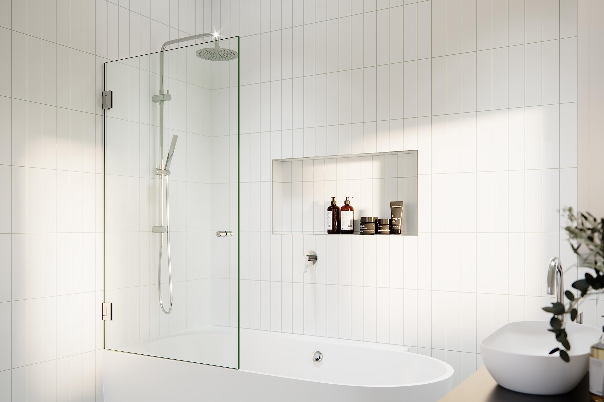 Glass Warehouse GW-B-DO-31-5-CH Frameless Shower Bath-Door - Door Only with Enduroshield Glass-Coating, 58" x 31.5", Chrome