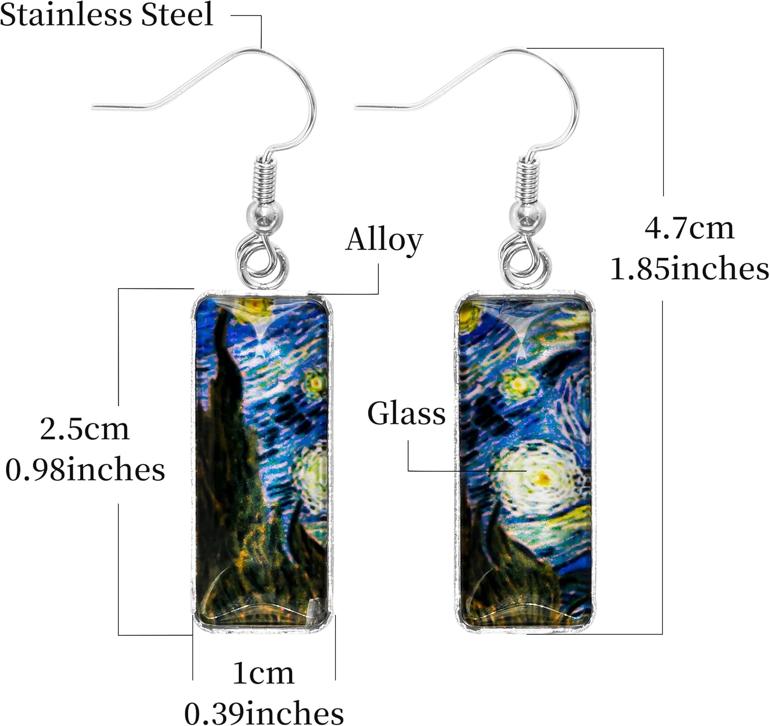 Unique and Fun Earrings Van Gogh Painting Starry Night Sunflower Drop Dangle Earrings for Women and Teen Girls Abstract Art Earring Fashion Jewelry - Image 2