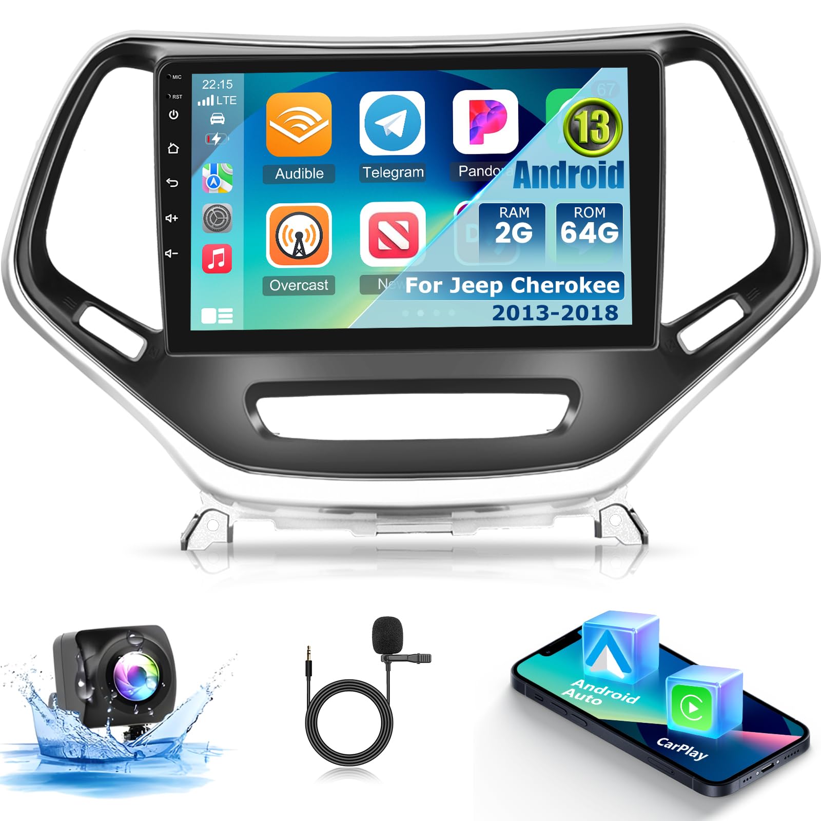 Photo 1 of [2+64G] Car Radio for Jeep Cherokee 2013-2018 - Wireless Carplay and Android Auto - 10.1 Inch Touchscreen Android 13 Car Stereo - DSP/WiFi/GPS Navigation/SWC + AHD Backup Camera
