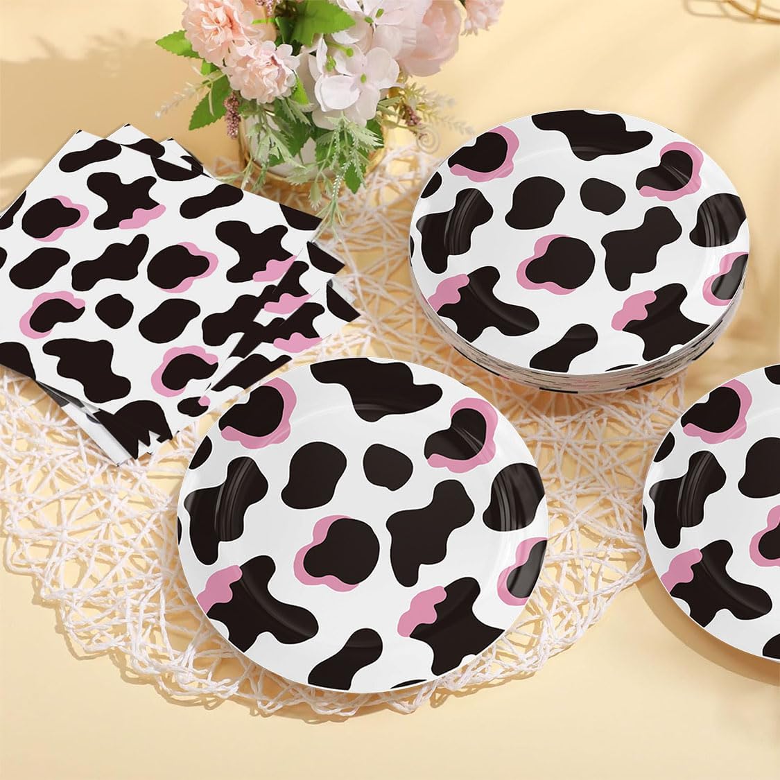 40pcs Pink Cow Print Party Plates Napkins Cowgirl Birthday Paper Plates For Western Cowgirl Tableware Decorations Back Country Farm Themed Party Supplies… (40)