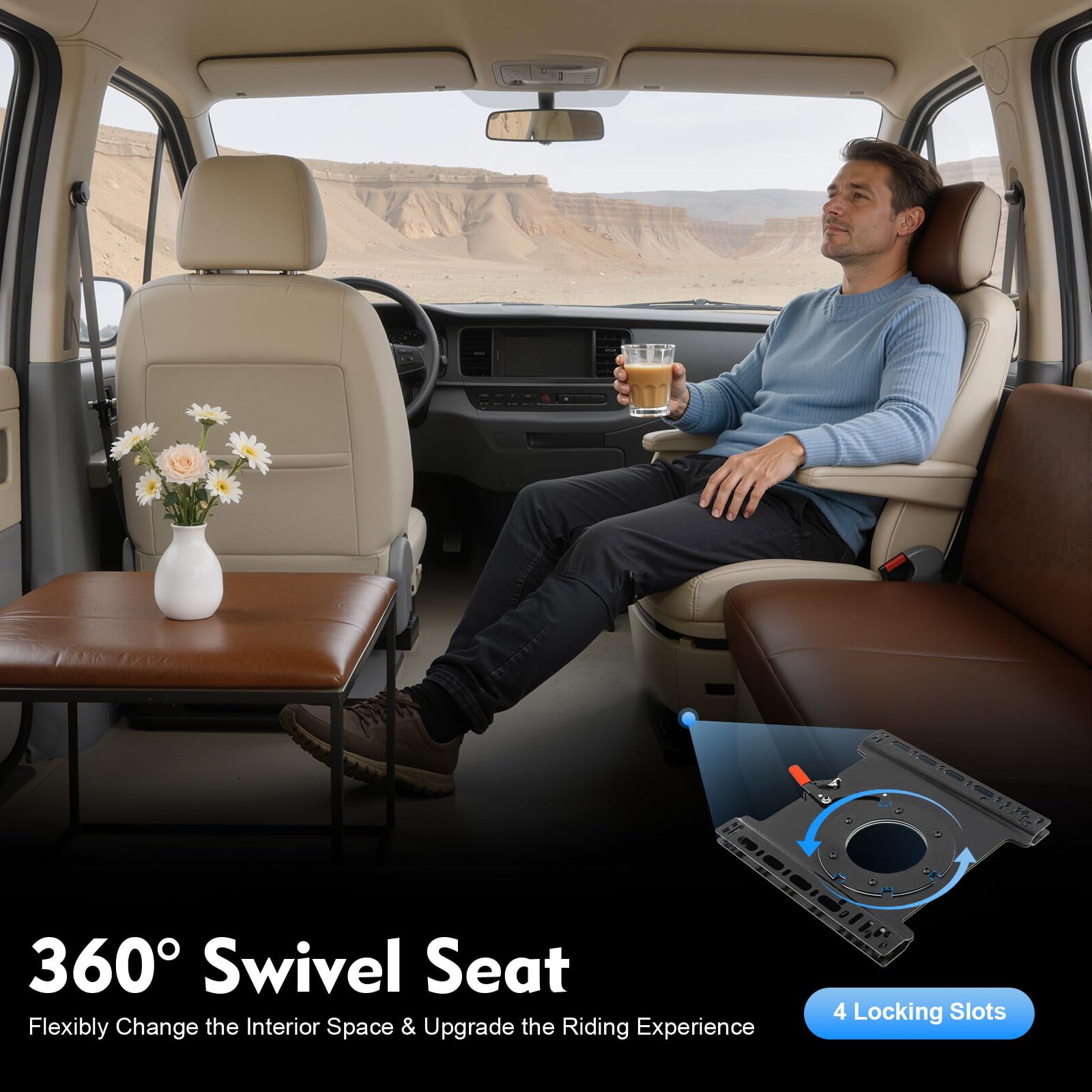 Console girevole per lato conducente principale, girevole a 360°, universale, in lamiera d'acciaio, adatto per Mercedes Sprinter (2002-18), Lorenz (19-20), Ford Transit (14-20), FJ Koolitze