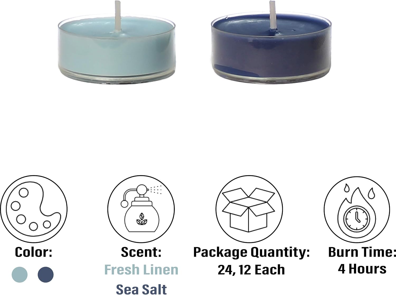 CandleNScent Scented Candles Tea Lights Variation – Light Blue - Dark Blue - Pack of 24
