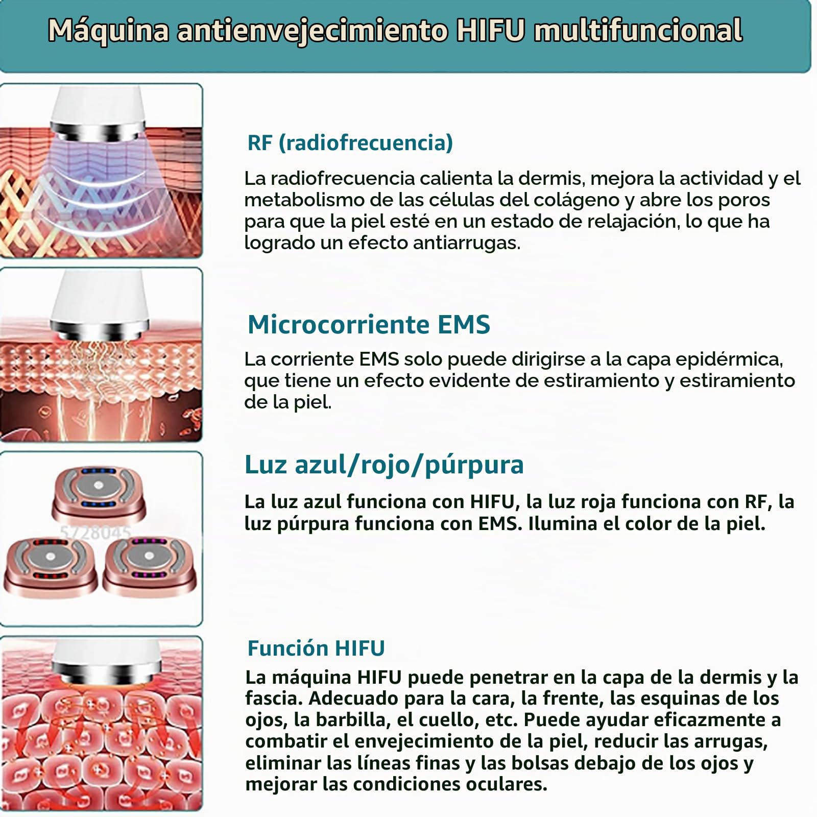 Mini HIFU Máquina Antienvejecimiento Levantamiento facial maquina de belleza RF EMS Levante el ajuste firme Rejuvenecimiento de piel Eliminación de arrugas Dispositivo de cuidado de la piel para casa