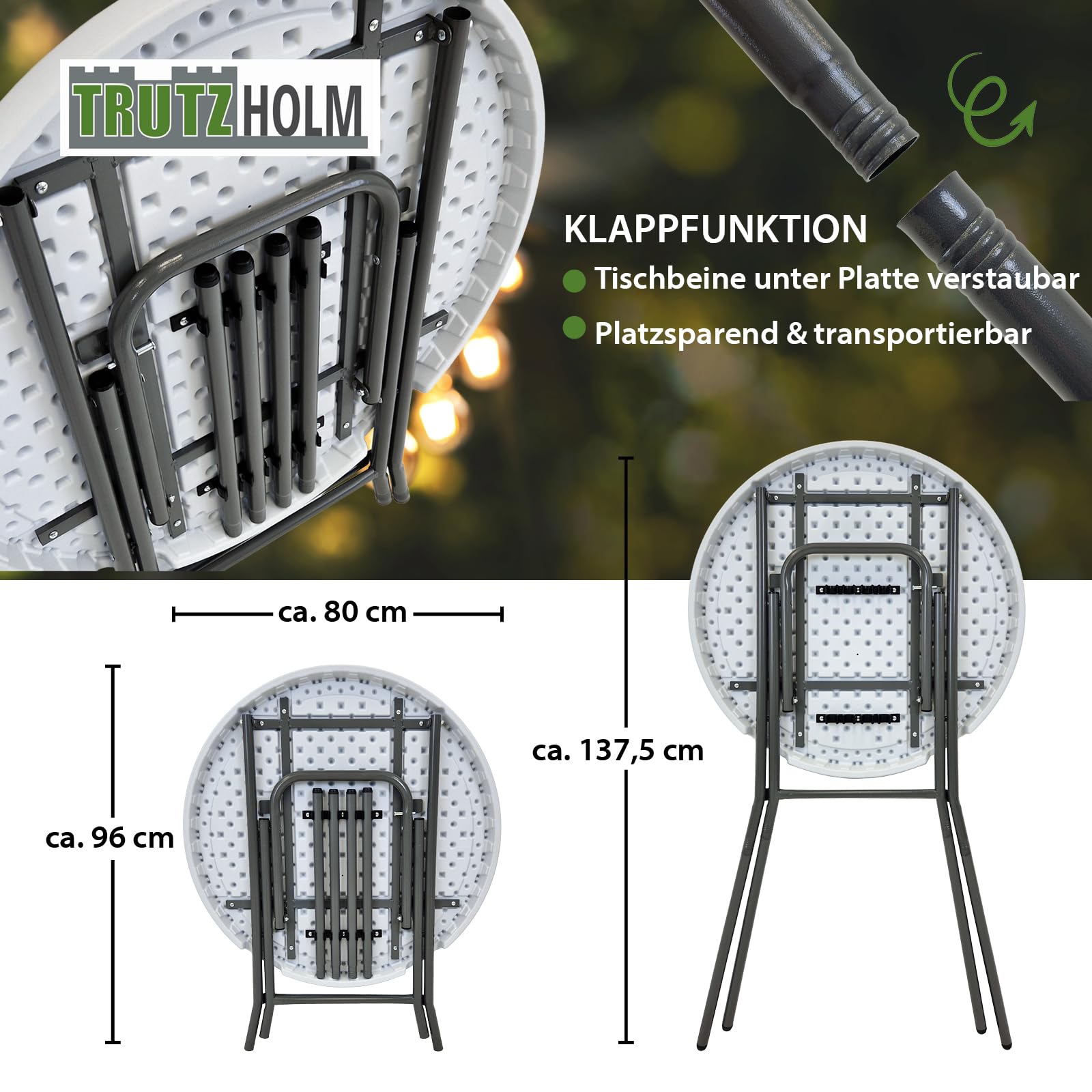 TRUTZHOLM Stehtisch ca. Ø 80cm wahlweise mit Husse Bistrotisch Partytisch Klapptisch Biertisch + Decke (Stehtisch inkl. Husse weiß)
