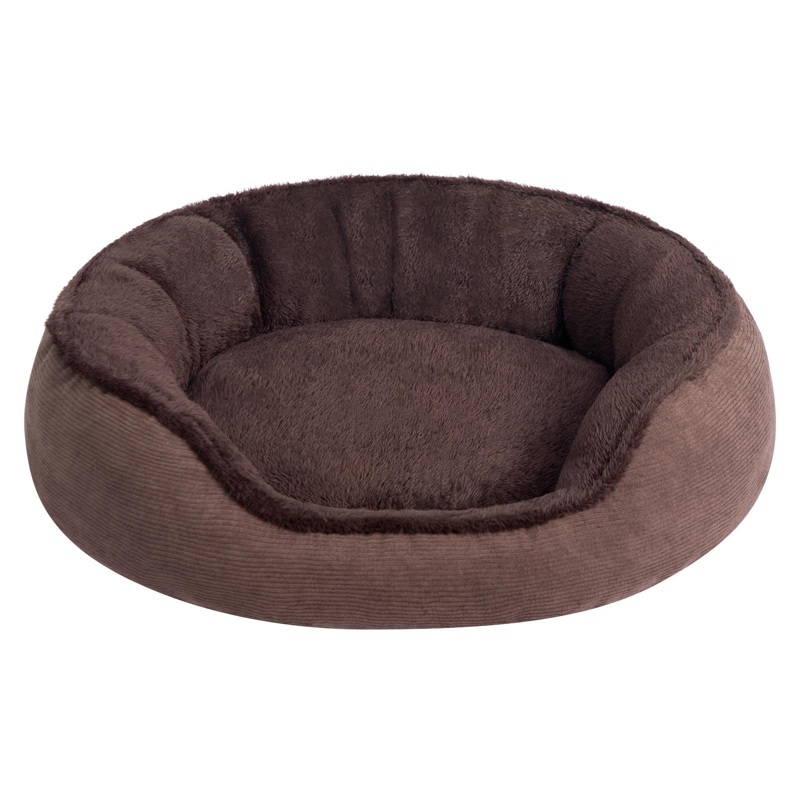Hollypet Cat Bed Small Dog Bed, Round Pet Bed for Cats and Puppy, Soft Sleeping Beds Breathable Pet Cushion, Coffee(55 * 50 * 15cm)