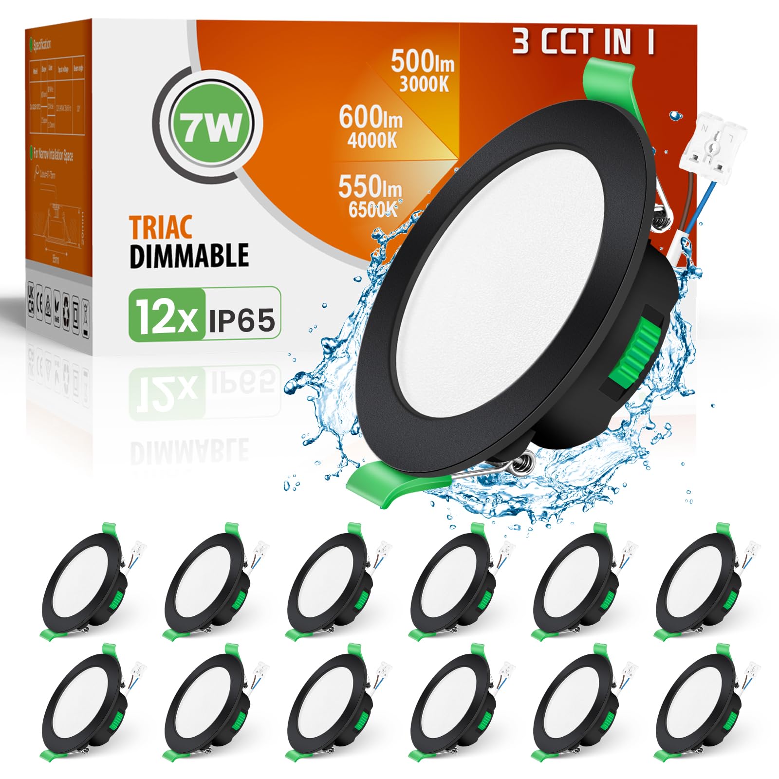 ALUSSO LED Einbaustrahler 230V Dimmbar IP65 Schwarz Spots Ultra Flach Deckenspots 7W Einbauleuchten Warmweiß Neutralweiß Kaltweiß Einbauspots Deckenstrahler für Badezimmer Wohnzimmer Küche, 12er Set