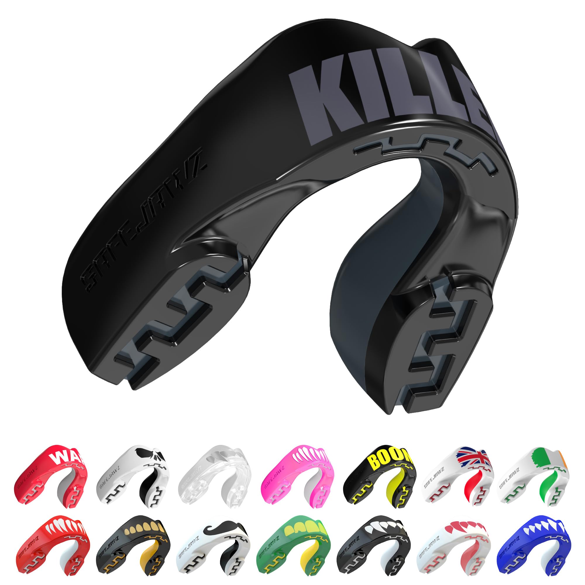 SAFEJAWZ Killer Mouth Guard, Adult Dual Layer Gum Shield with Case
