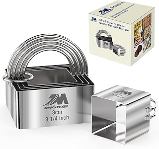M JINGMEI Square Biscuit Cutter Set 1.75inch 2inch 2.25inch 2.75inch 3.25inch, Stainless Steel Cookies Cutter with Handle,...
