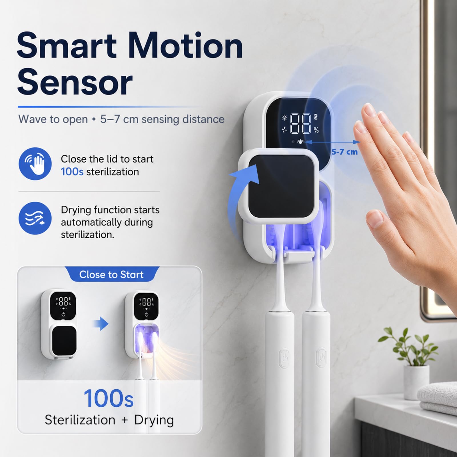 Soporte para cepillo de dientes montado en la pared, fundas para cepillos de dientes con 2 ranuras para cepillos de dientes, caja de limpieza portátil para cepillos de dientes eléctricos y manuales