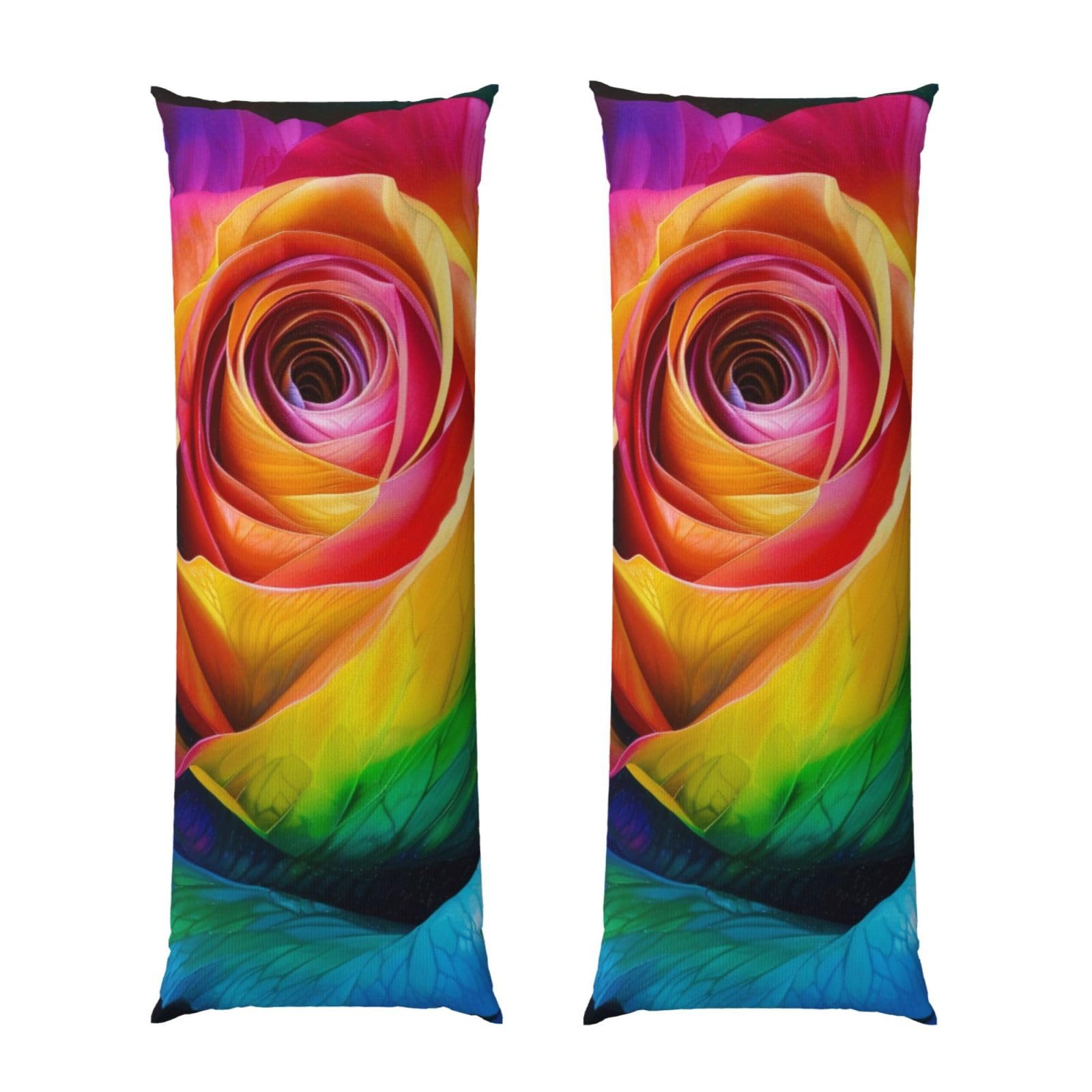Body Pillow Cover 20x54 Inch, Rainbow Rose Flower Print Long Lumbar Pillow Case with Zipper Long Body Pillowcase Decorative for Bed Sofa Bedroom