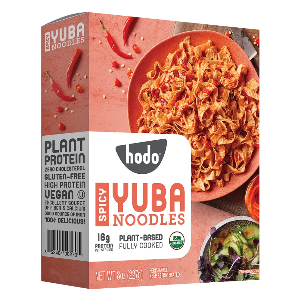 Hodo Spicy Yuba Noodles | Gluten-free noodles | Meat-less substitute | Plant-based protein | Vegan | Vegetarian | Read-to-eat meal | Organic tofu | Meat alternative | Kosher | 8oz