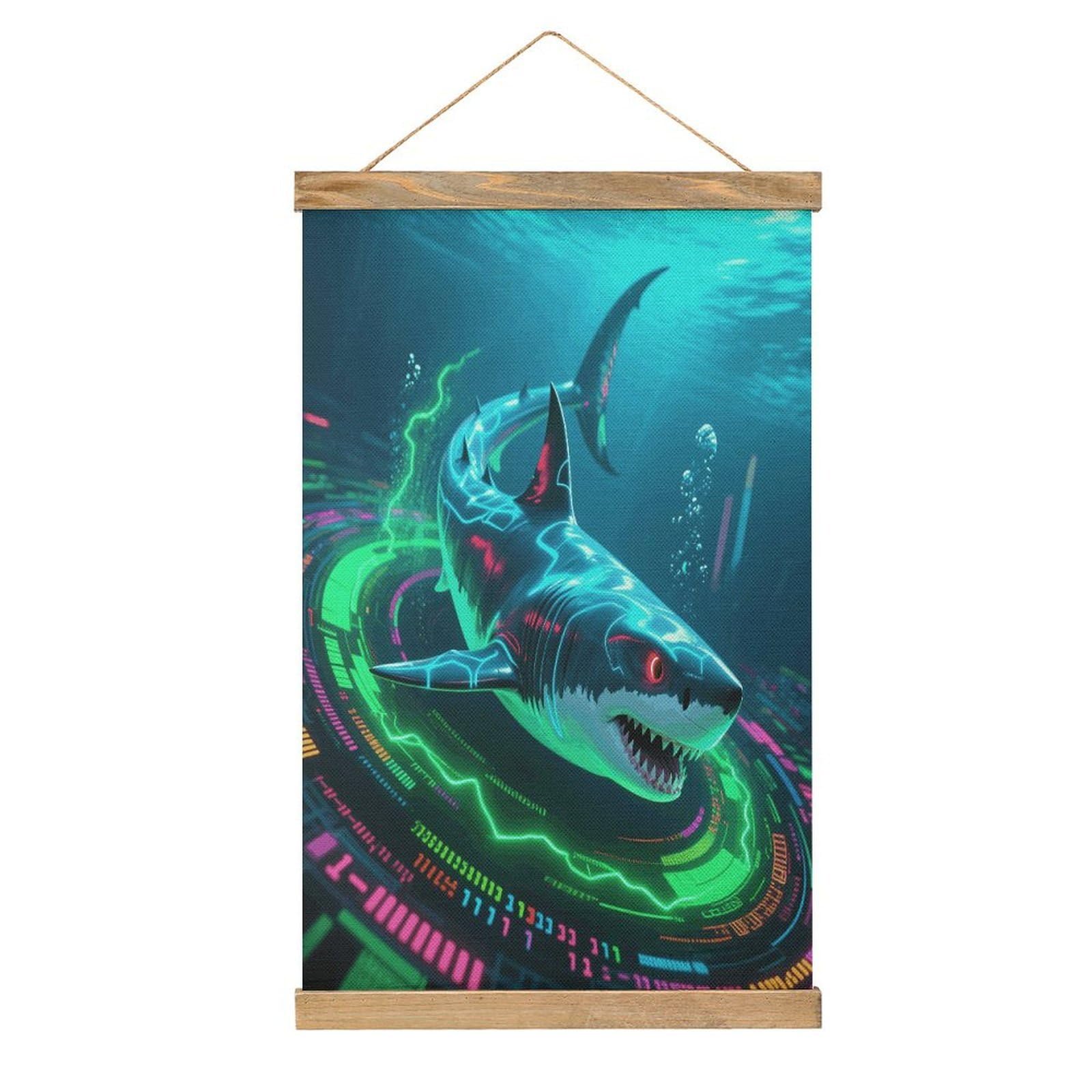 VstaDank Shark Linen Hanging Painting Vintage Canvas Wall Art Poster Reading Nook Corner Decor Retro Wall Decor Prints for Library Reading Room Home 13.2 X 20.47 Inch