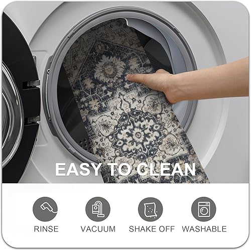 Miniatura 74 de Collive Tapete lavable para interiores, tapete retro antideslizante de 20 x 32 pulgadas, alfombra de entrada de absorción rápida, tapete de entrada