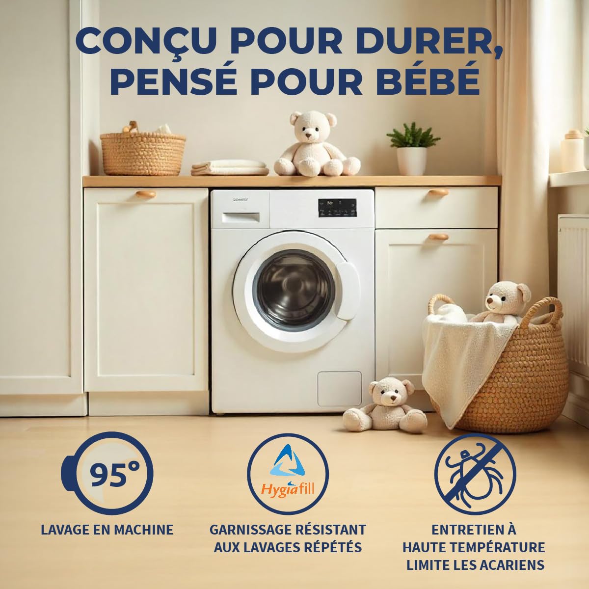 Bleu Câlin Pack Bébé Couette légère 100x135 cm + Oreiller Moelleux 40x60 cm pour Lit Bébé 70x140 cm - Lavable à 95°C - Certifié Oeko-Tex